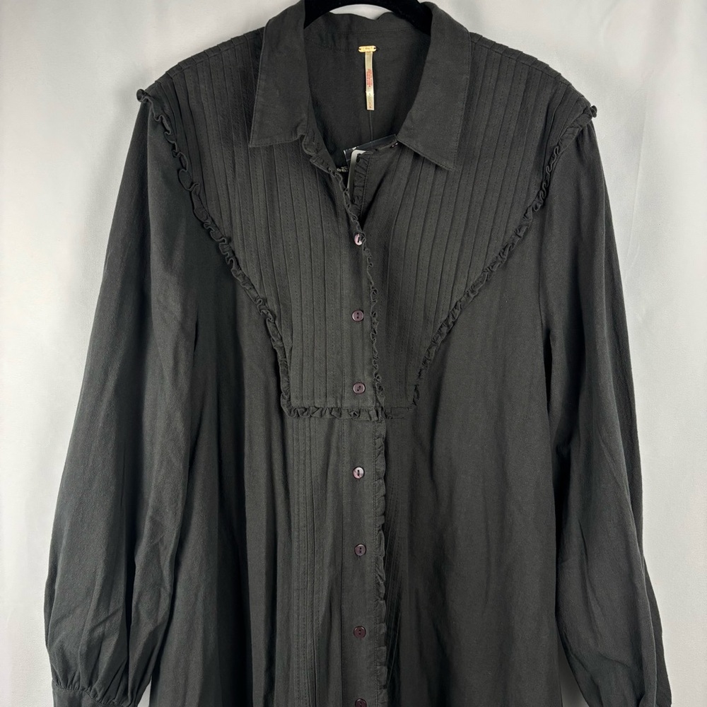 NWT Free People Women’s Charcoal Gray Long Sleeve Dress, Oversized Boho, Large - Picture 5 of 15